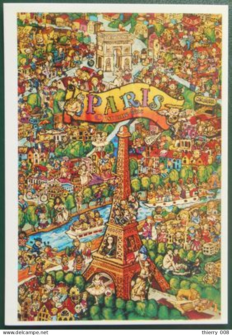 F79 Carte Postale Souvenir Paris Tour Eiffel Arc Triomphe Monuments Divers Et Personnages Typiques - Greetings From...