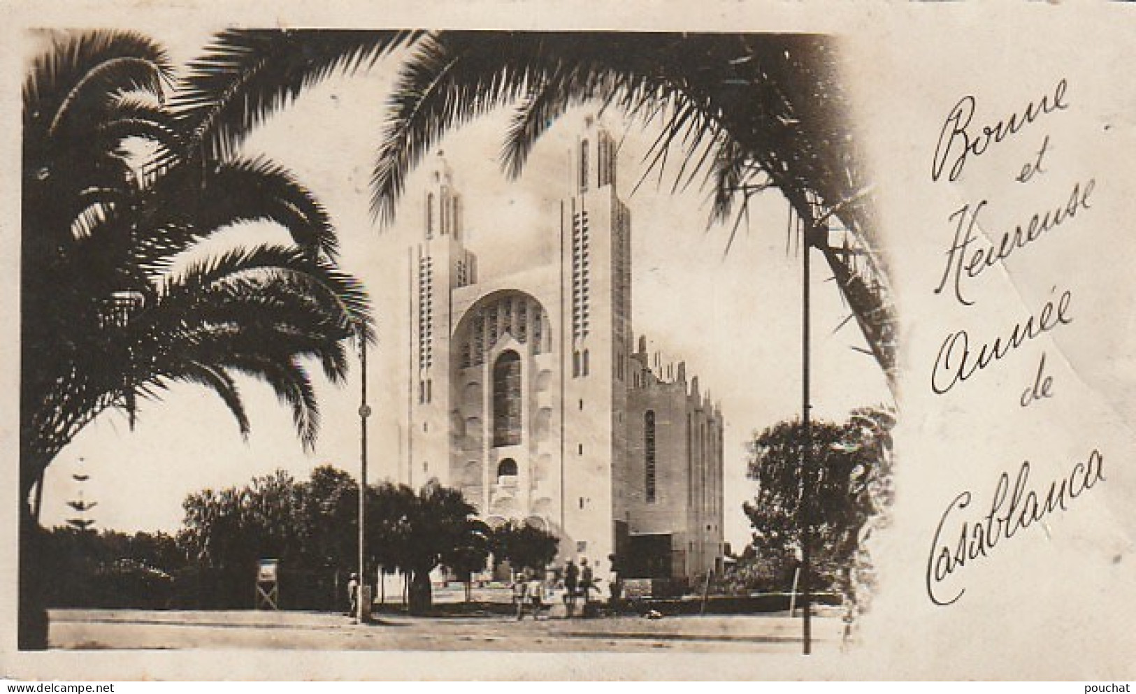 CE8 - " BONNE ET HEUREUSE  ANNEE DE CASABLANCA " -  EGLISE DU SACRE COEUR   -  MINI CARTE  - 2 SCANS - Casablanca