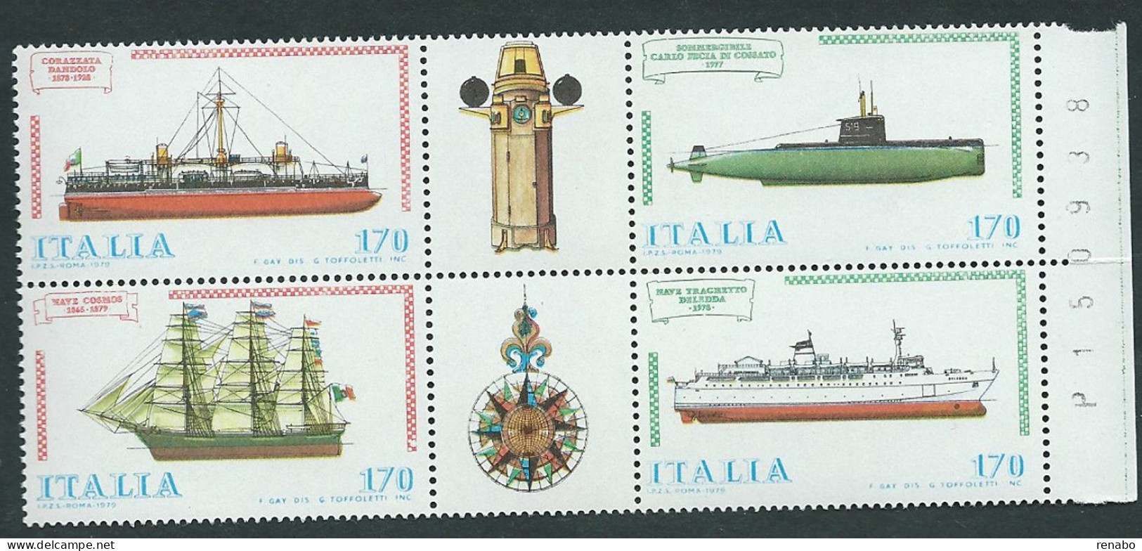 Italia 1979; Costruzioni Navali Italiane, Serie Completa In Blocco Con Il Numero Del Foglio. - 1971-80: Mint/hinged