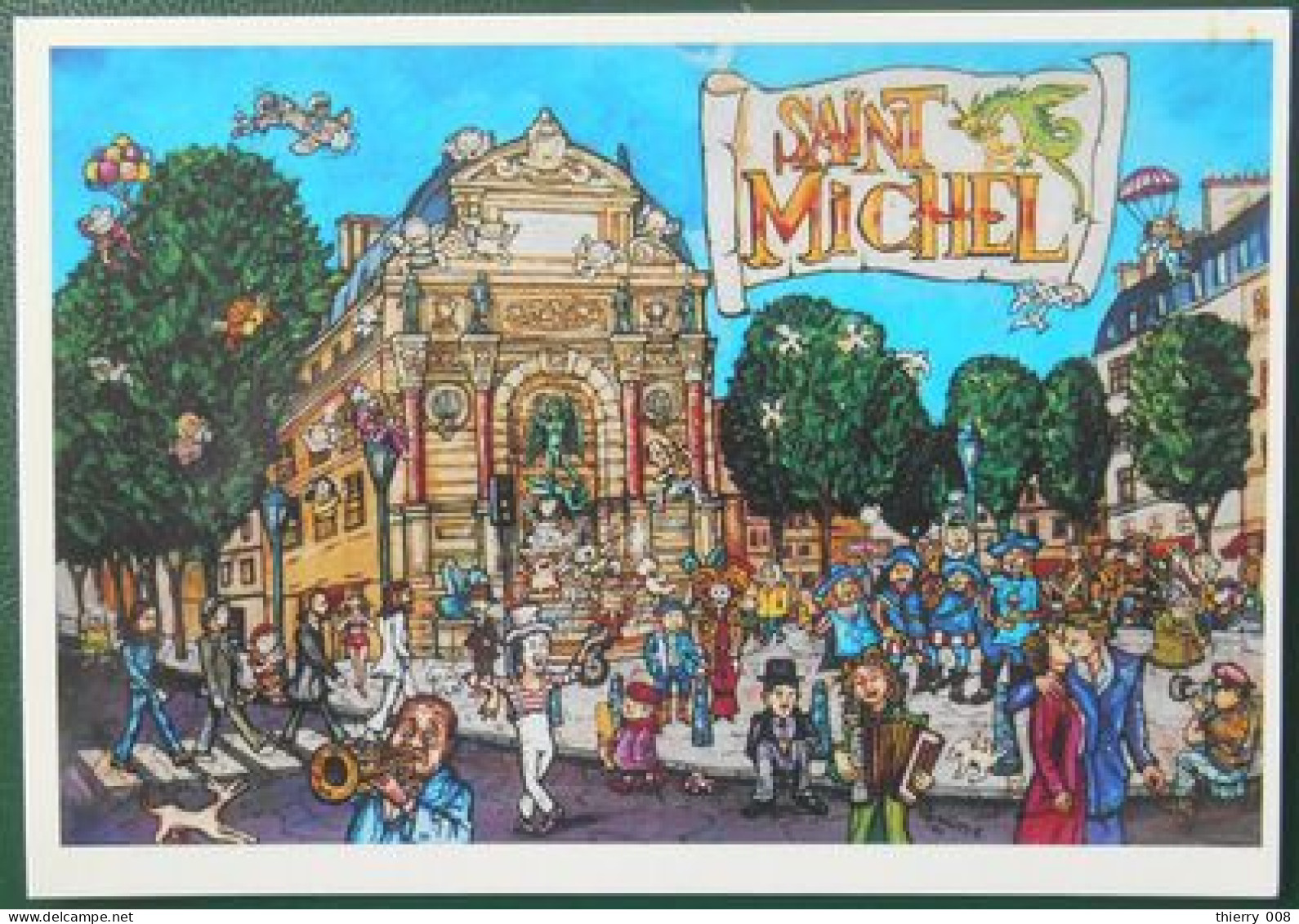 F81 Carte Postale Souvenir Paris Saint Michel Fontaine Personnages Typiques - Souvenir De...