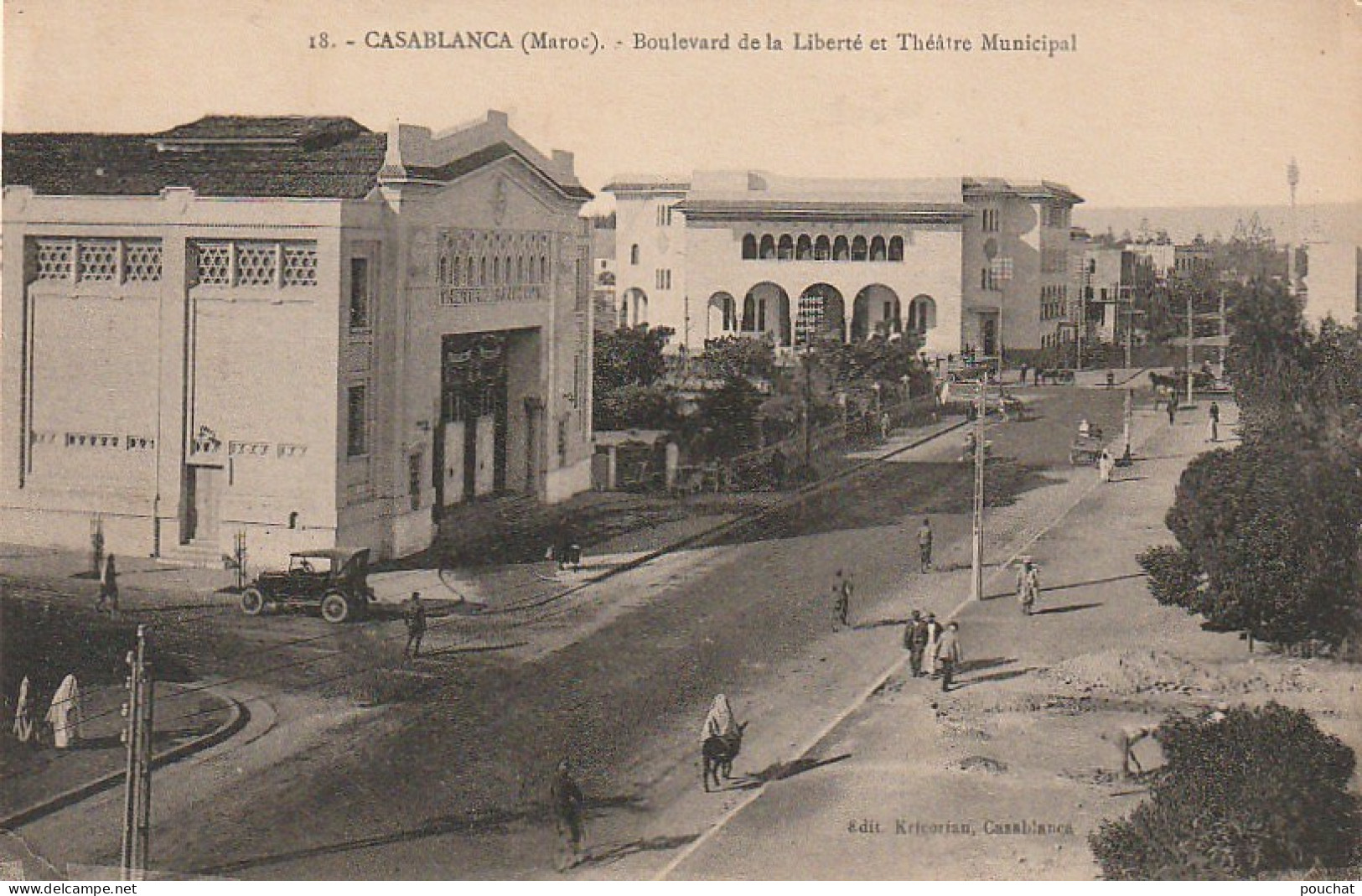 CE8  - CASABLANCA ( MAROC ) -  BOULEVARD DE LA LIBERTE ET THEATRE MUNICIPAL - ANIMATION - AUTOMOBILE , CARRIOLES  - Casablanca