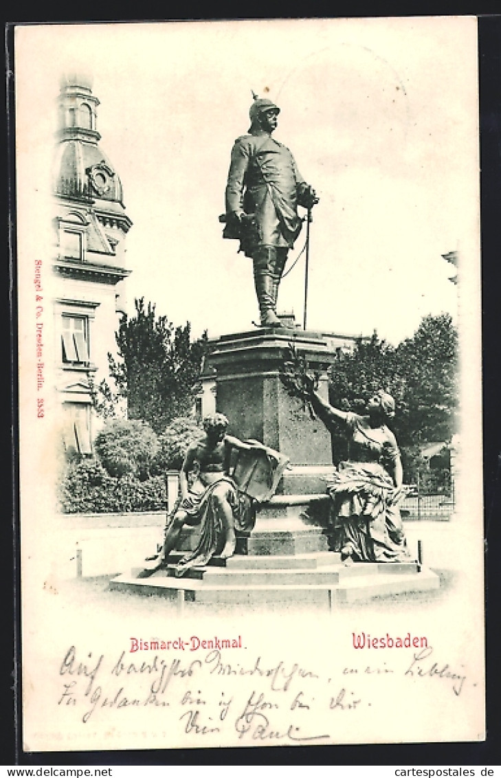 AK Wiesbaden, Bismarck-Denkmal  - Wiesbaden