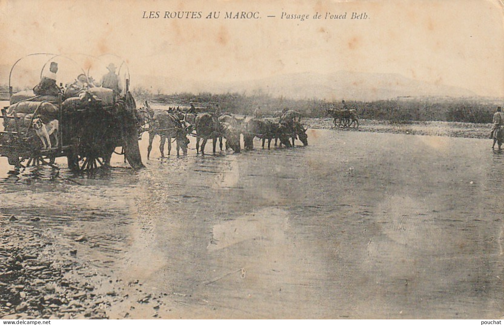 CE9  - LES ROUTES AU MAROC - PASSAGE DE L ' OUED  BETH - CARRIOLE  AVEC  ATTELAGE -   2 SCANS - Sonstige & Ohne Zuordnung