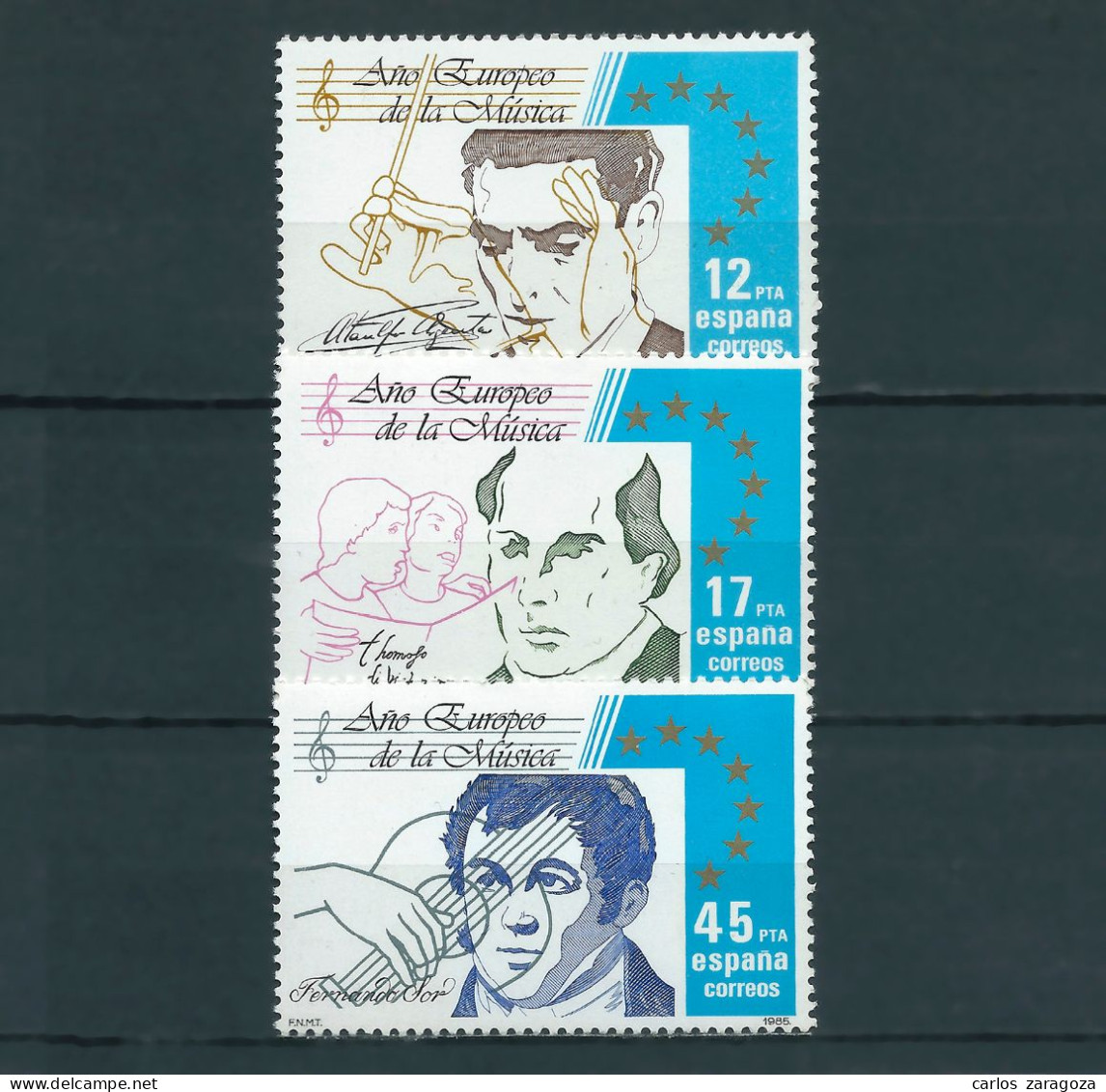 1985 ESPAÑA — MÚSICOS, FERNANDO SOR ** 2803/2805, YT 2421/2423, MI 2685x/2687x - Unused Stamps