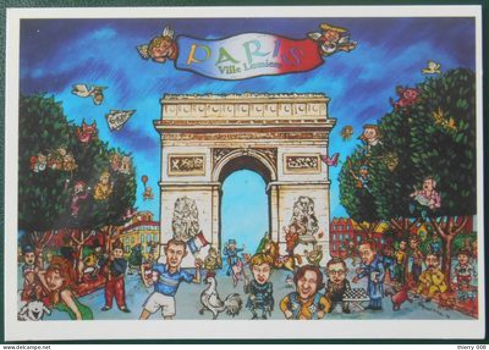 F87 Carte Postale Souvenir Paris Arc DeTriomphe Personnages Typiques - Greetings From...