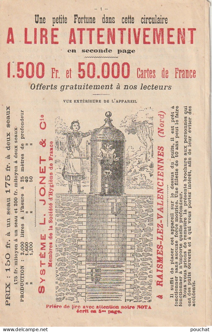 ALnw 1- DEPLIANT TECHNIQUE ELEVATEUR D' EAU - BON DE COMMANDE - CONSTRUCTEURS L. JONET & Cie , RAISMES ( 59 ) - 6 SCANS - 1900 – 1949