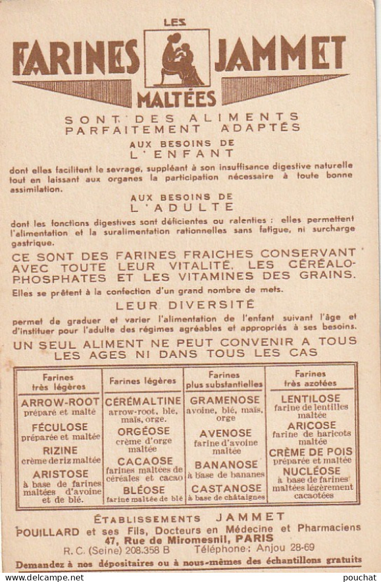 ALnw 2- " LA TOURAINE " ( LES VIEILLES PROVINCES DE FRANCE )- ILLUSTRATEUR J. DROIT - PUBLICITE FARINES JAMMET- 2 SCANS  - Publicités