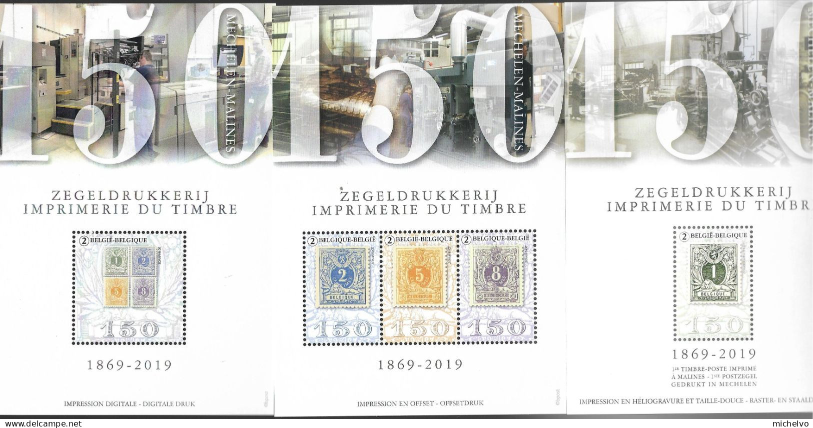 Belg 2019 - COB N° BL273 à BL275 ** - 150 Ans Imprimerie De Malines (timbres 4842 à 4846) Dans S/enveloppe Origine - Unused Stamps