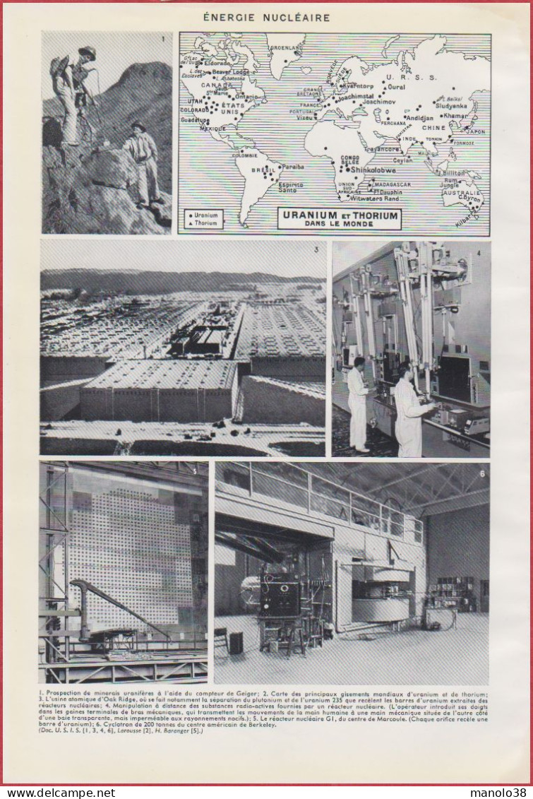 Energie Nucléaire. Centrale, Utilisation, Cartes, Usine D'Oak Ridge, Marcoule, Berkeley. Larousse 1948. - Historische Documenten