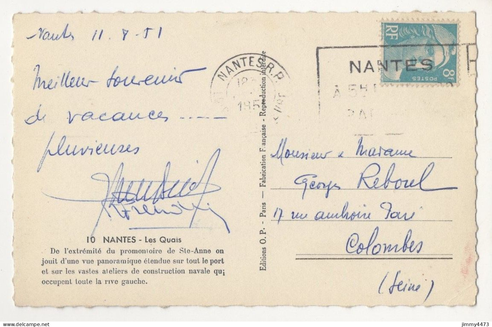 CPSM Dentelées - NANTES En 1951 - Les Quais + Texte Au Dos - N° 10 - Edit. O. P. Paris - Nantes