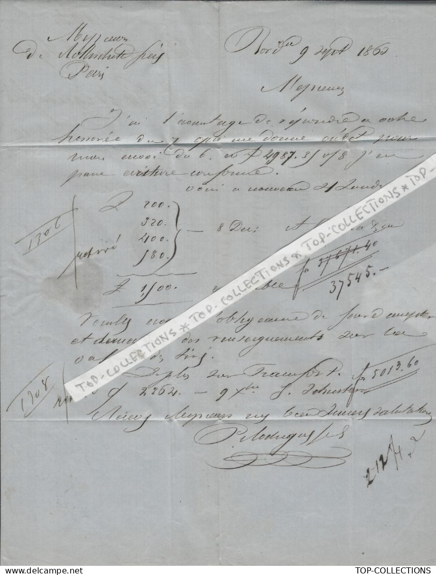 1865 JUDAICA FINANCE BANQUE P.RODRIGUES Fils  BANQUE Bordeaux Pour De Rothschild Frères Banque ParisV.HISTORIQUE - 1800 – 1899