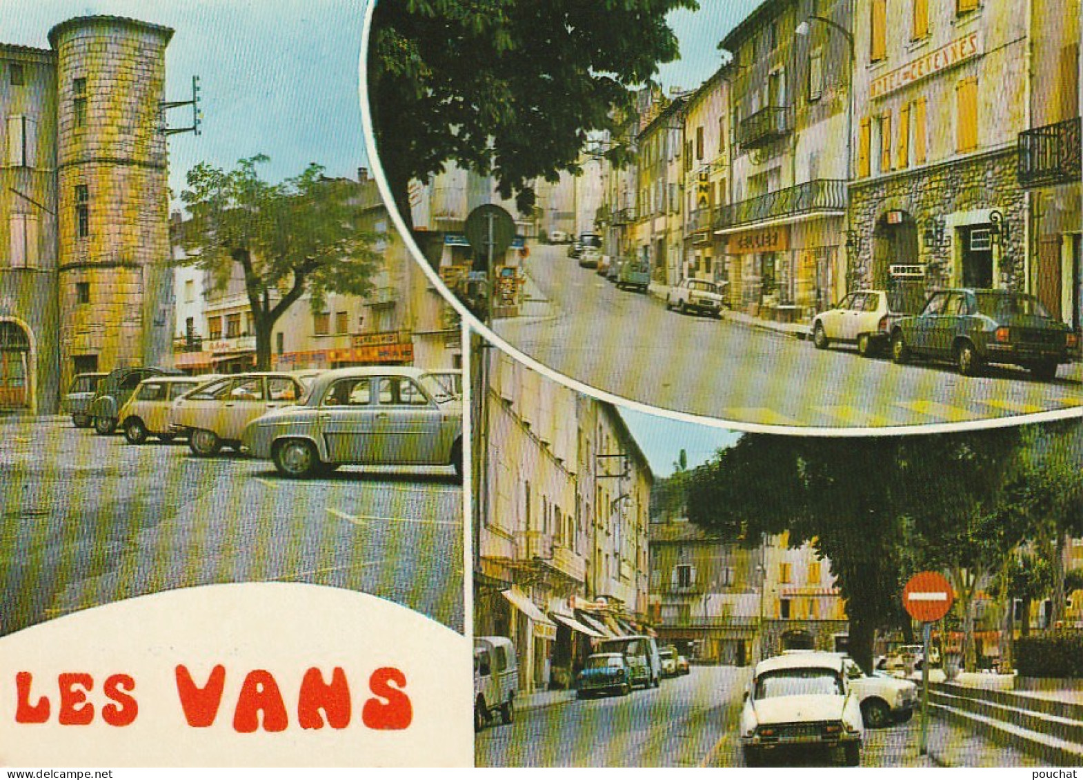 ALnw 10-(07) LES VANS - CARTE MULTIVUES COULEURS : CAFE DU MIDI , HOTEL DES CEVENNES - 2 SCANS - Les Vans