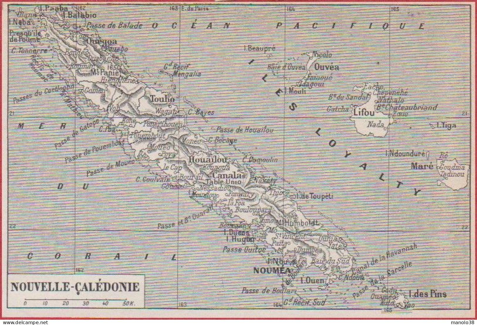 Carte De L'île De Nouvelle Calédonie. Larousse 1948. - Historische Documenten