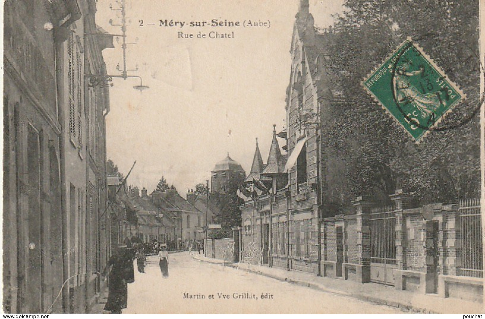 ALnw 13-(10) MERY SUR SEINE - RUE DE CHATEL  - ANIMATION - EDIT. MARTIN ET Vve GRILLAT - TIMBRES TAXE VERSO- 2 SCANS - Other & Unclassified