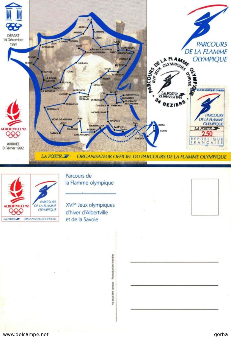 *CPM Maximum - Parcours De La Flamme Olympique - JO D'Albertville 92 - Cachet Du 25 Janvier BEZIERS (34) - 1990-1999