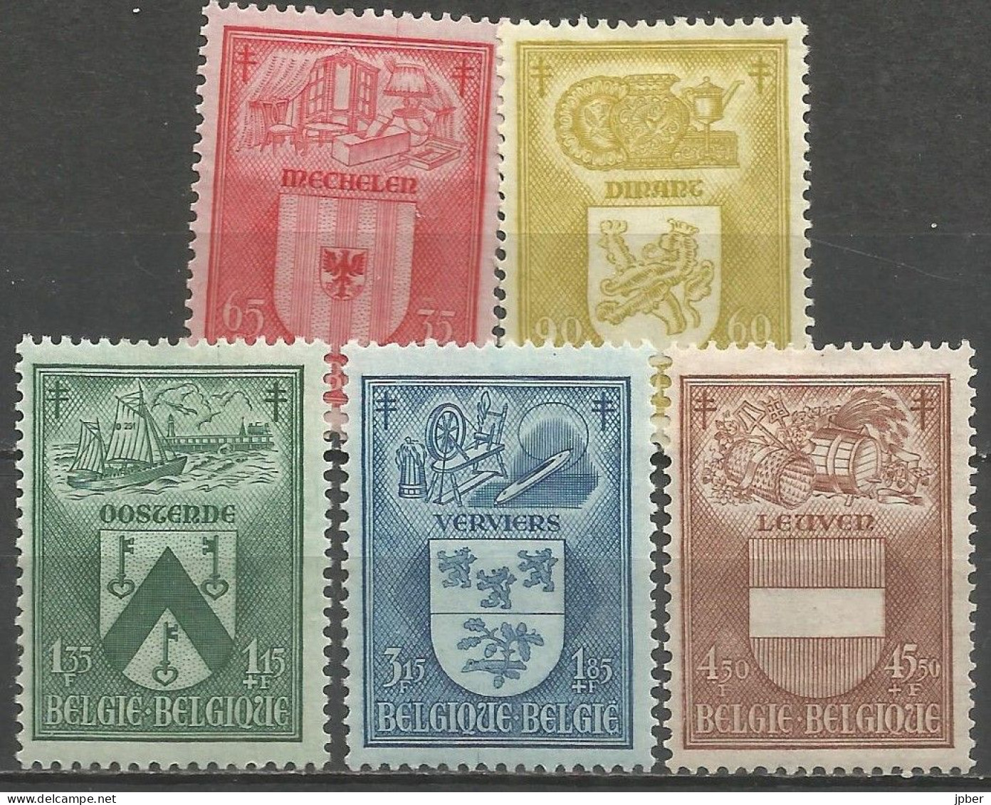 Belgique - Armoiries Et Industries Malines, Dinant, Ostende, Verviers, Louvain N°743à747 * - Unused Stamps