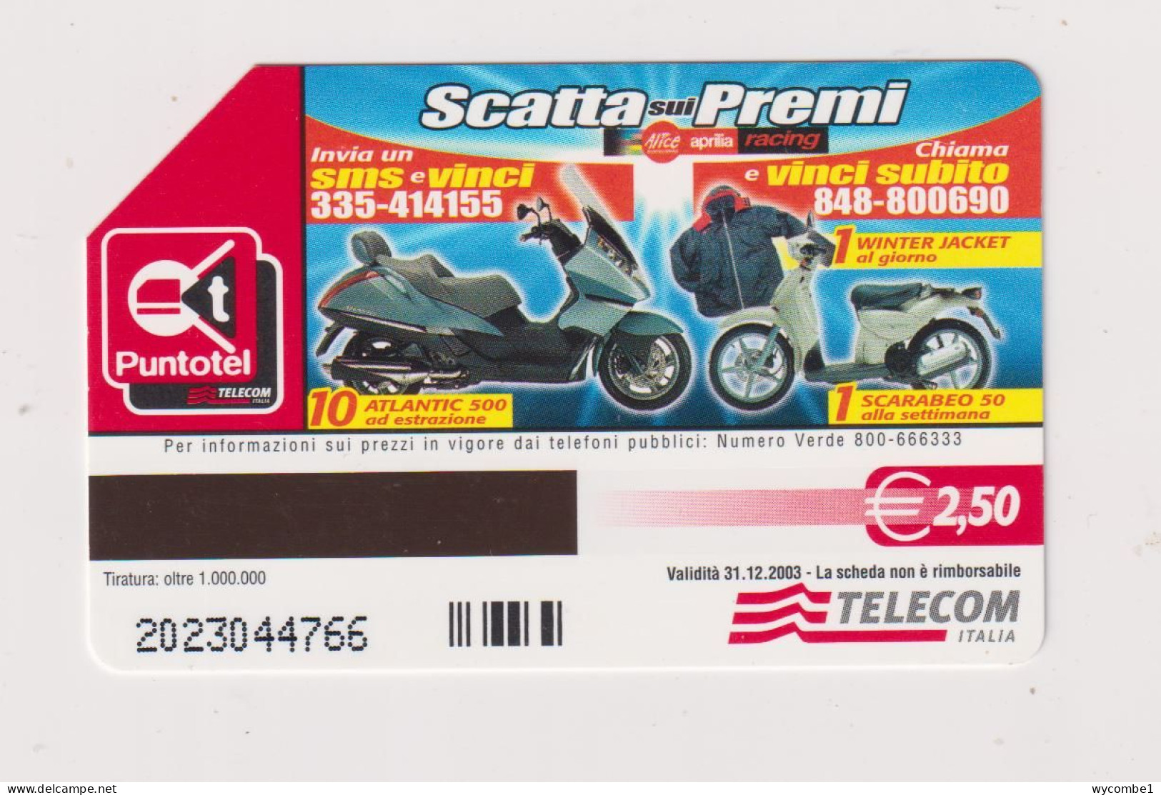 ITALY -   Win A Motor Cycle Competition Urmet  Phonecard - Openbaar Gewoon