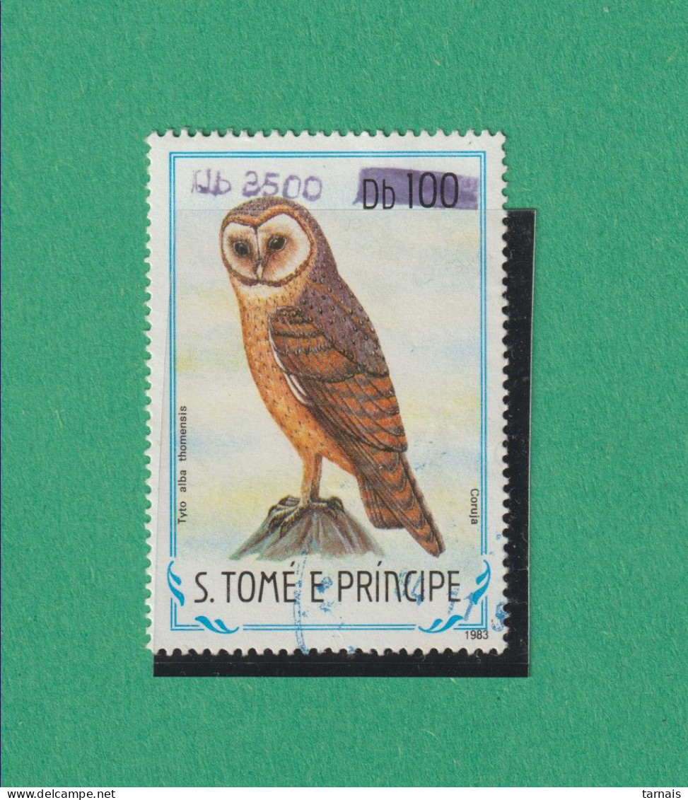 Sao Tomé E Principe Timbre Chouette Surchargé Oblitéré (lot 89a) - Sao Tomé Y Príncipe