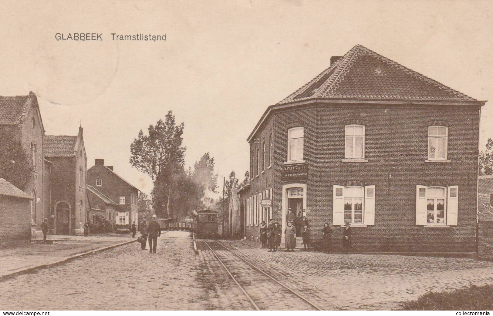 1 Oude Postkaart  Glabbeek Wachtzaal Van Den Stoomtram L . Alen Swinnen  1925 Route Van De "Zwarte Tram" - Glabbeek-Zuurbemde