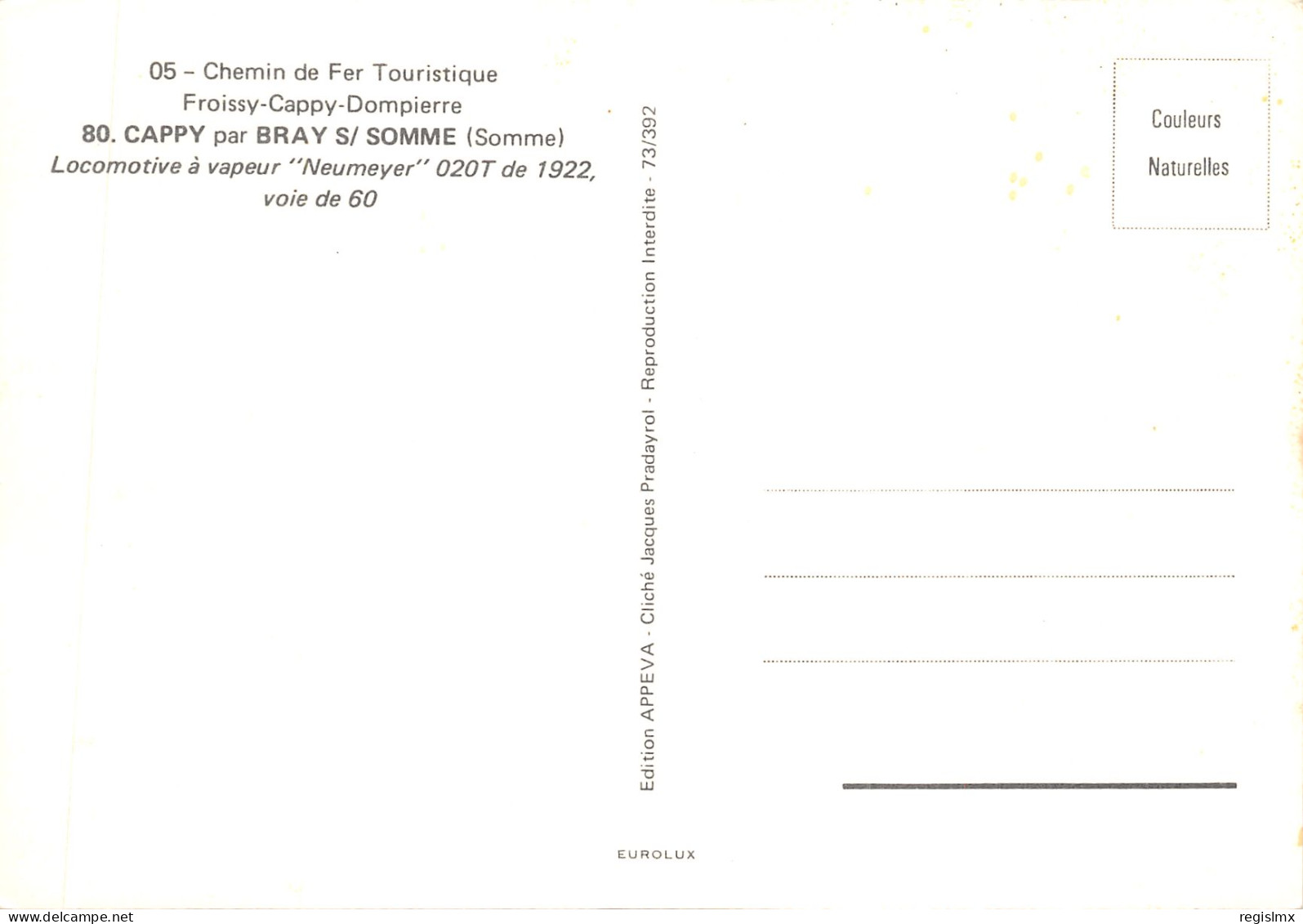 80-CAPPY-CHEMIN DE FER TOURISTIQUE-N°547-A/0317 - Autres & Non Classés
