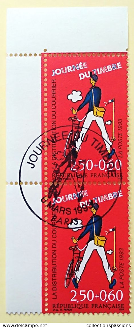 - N° 2792. Paire En Coin De Feuille. Journée Du Timbre. Les Métiers De La Poste. Oblitéré Premier Jour - - Used Stamps