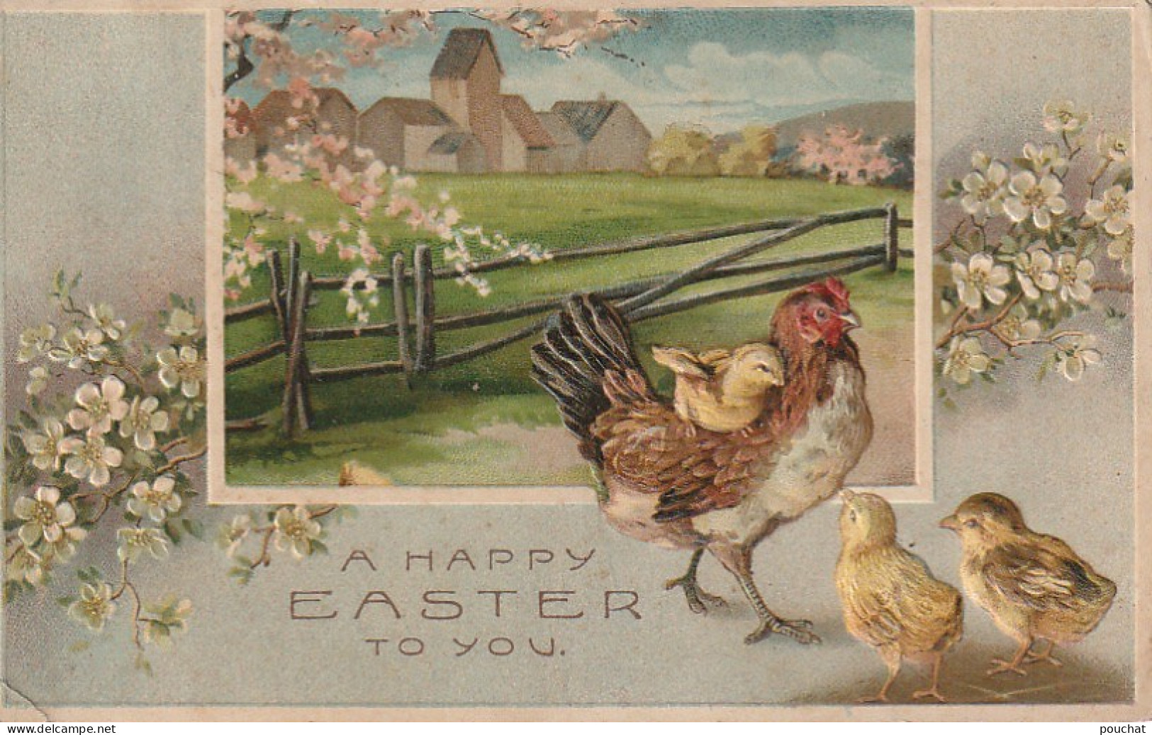 BE Nw1 - " A HAPPY EASTER TO YOU " - JOYEUSES PAQUES - CARTE GAUFREE - DECOR CHAMPETRE - POULE ET POUSSINS- 2 SCANS - Pâques