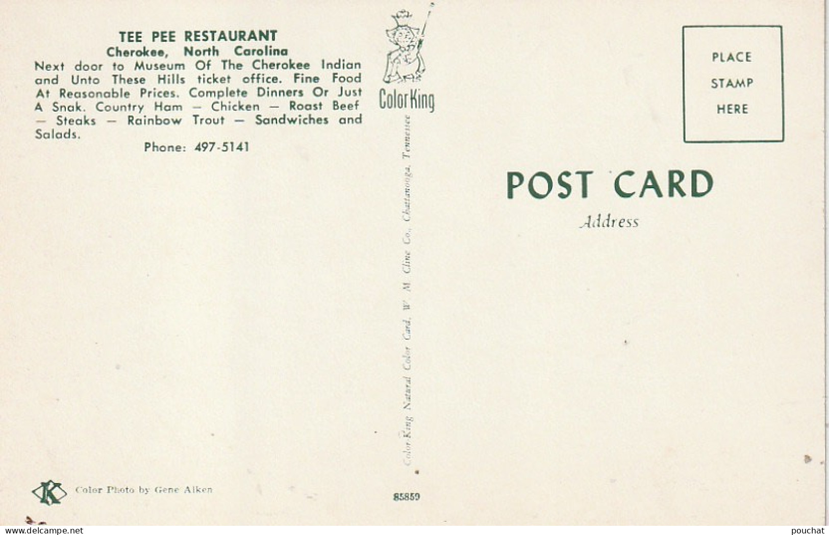 BE Nw2 - " TEE PEE " RESTAURANT - CHEROKEE , NORTH CAROLINA - CARS - 2 SCANS - Other & Unclassified