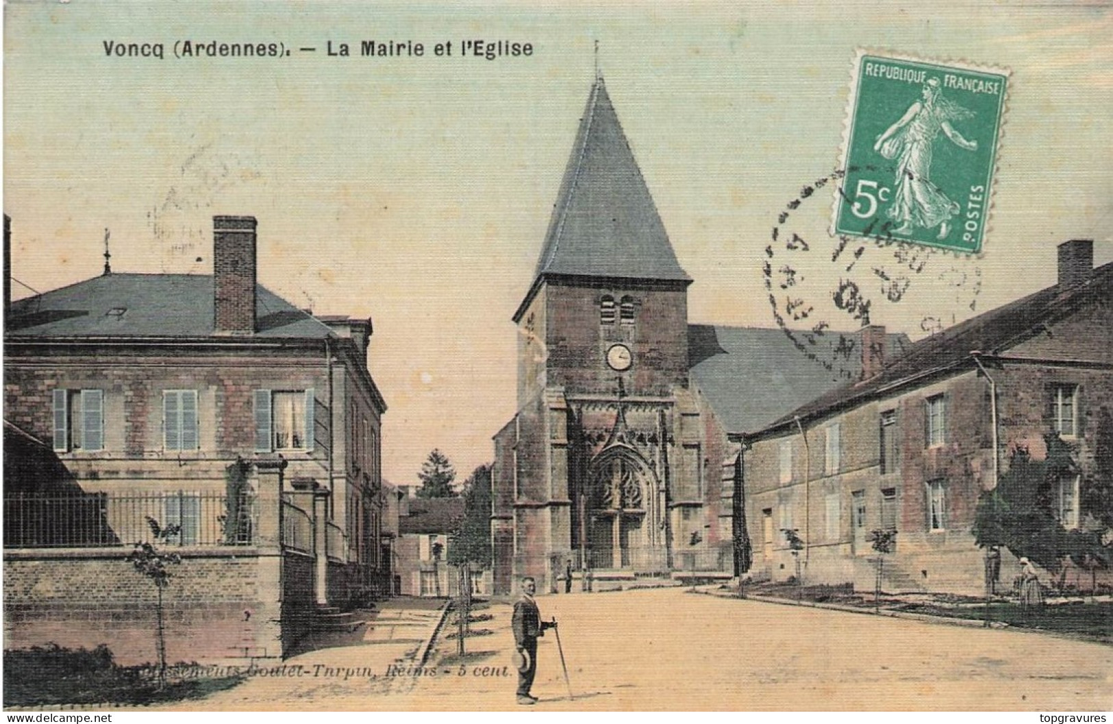 08 ARDENNES - VONCQ La Mairie Et L'Eglise, Carte Toilée - Autres & Non Classés