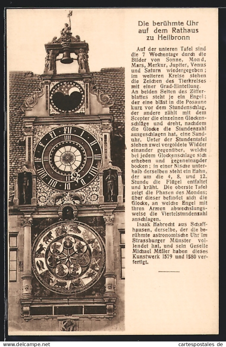 AK Die Uhr Auf Dem Rathaus Zu Heilbronn  - Astronomia
