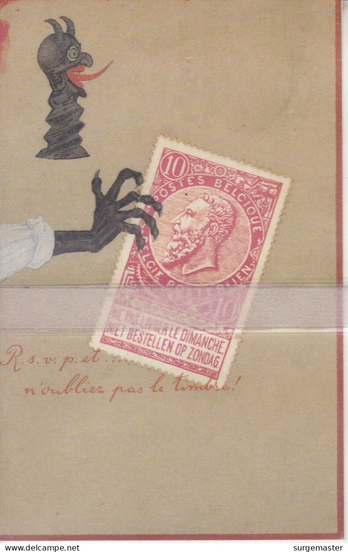CPA REIMPRESSION D'UNE CARTE ANCIENNE '' R.S.V.P. N'OUBLIEZ PAS LE TIMBRE'' - Briefmarken (Abbildungen)