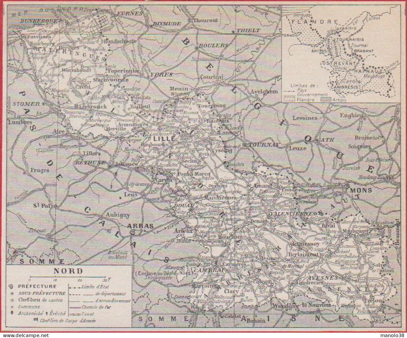 Carte Du Département Du Nord (59). Préfecture, Sous Préfecture, Chef Lieu ... Chemin De Fer. Larousse 1948. - Documents Historiques