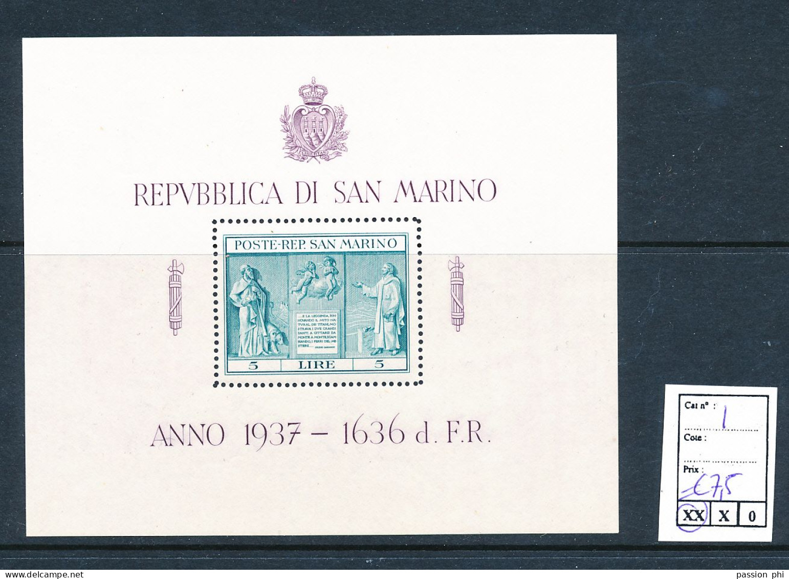 ST. MARINO SASSONE 1 MNH - Blocchi & Foglietti