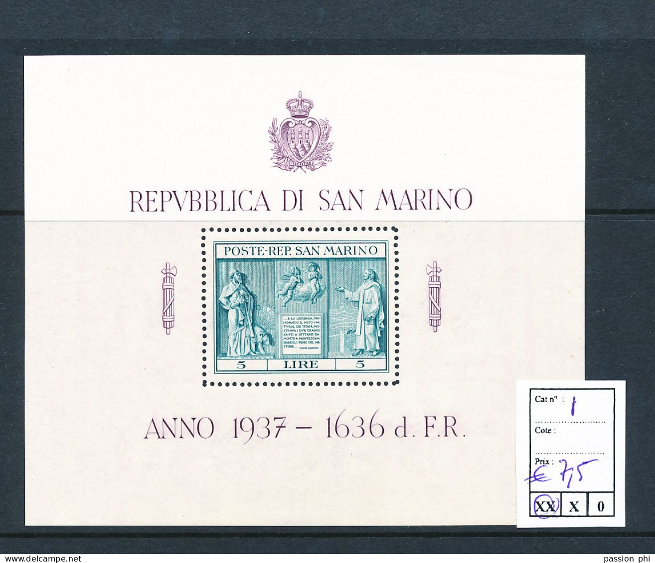 ST. MARINO SASSONE 1 MNH - Blocchi & Foglietti