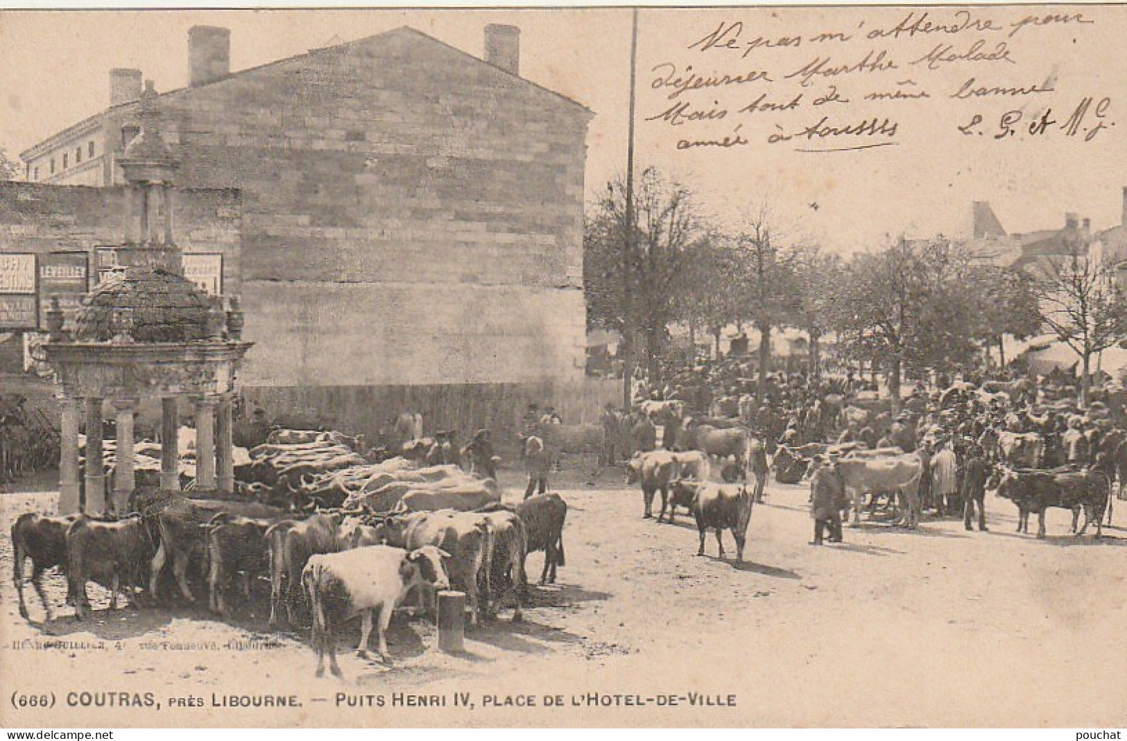 CE 31-(33) COUTRAS , PRES LIBOURNE - PUITS HENRI IV , PLACE DE L' HOTEL DE VILLE - MARCHE AU BETAIL - ANIMATION - Sonstige & Ohne Zuordnung