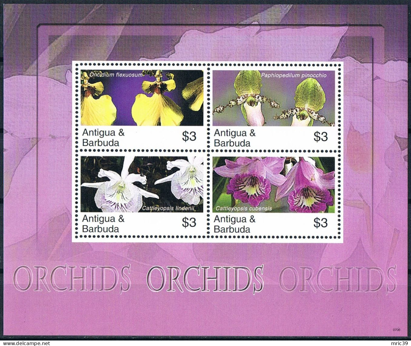 Bloc Sheet Fleurs Orchidées Flowers Orchids  Neuf  MNH **  Antigua & Barbuda 2007 - Orquideas