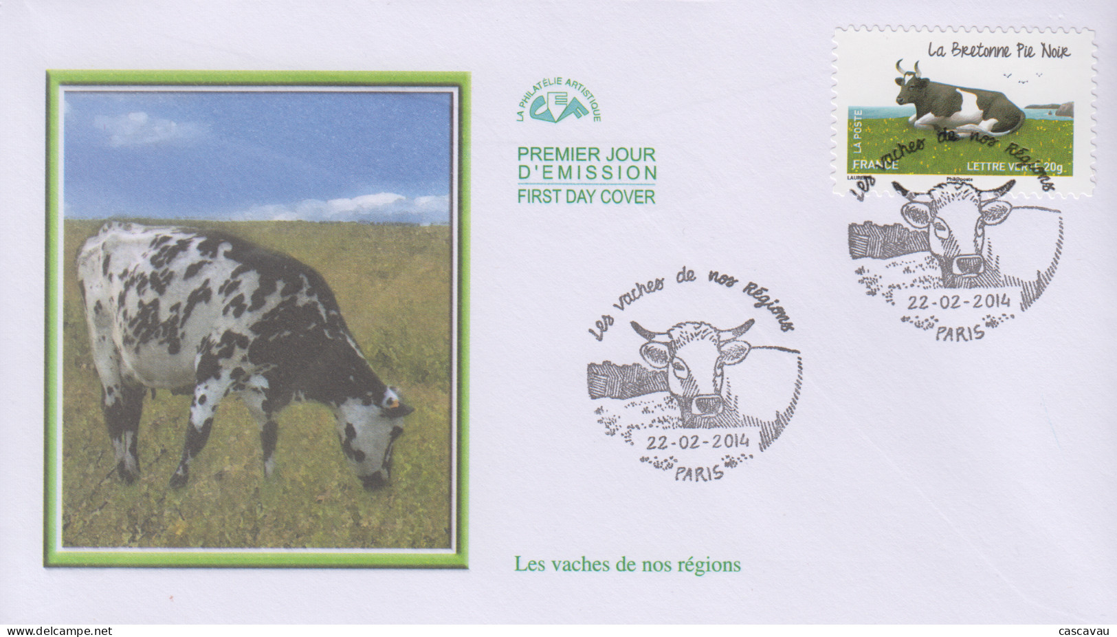 Enveloppe  FDC  1er  Jour   FRANCE    LES  VACHES  DE  NOS  REGIONS    2014 - 2010-2019