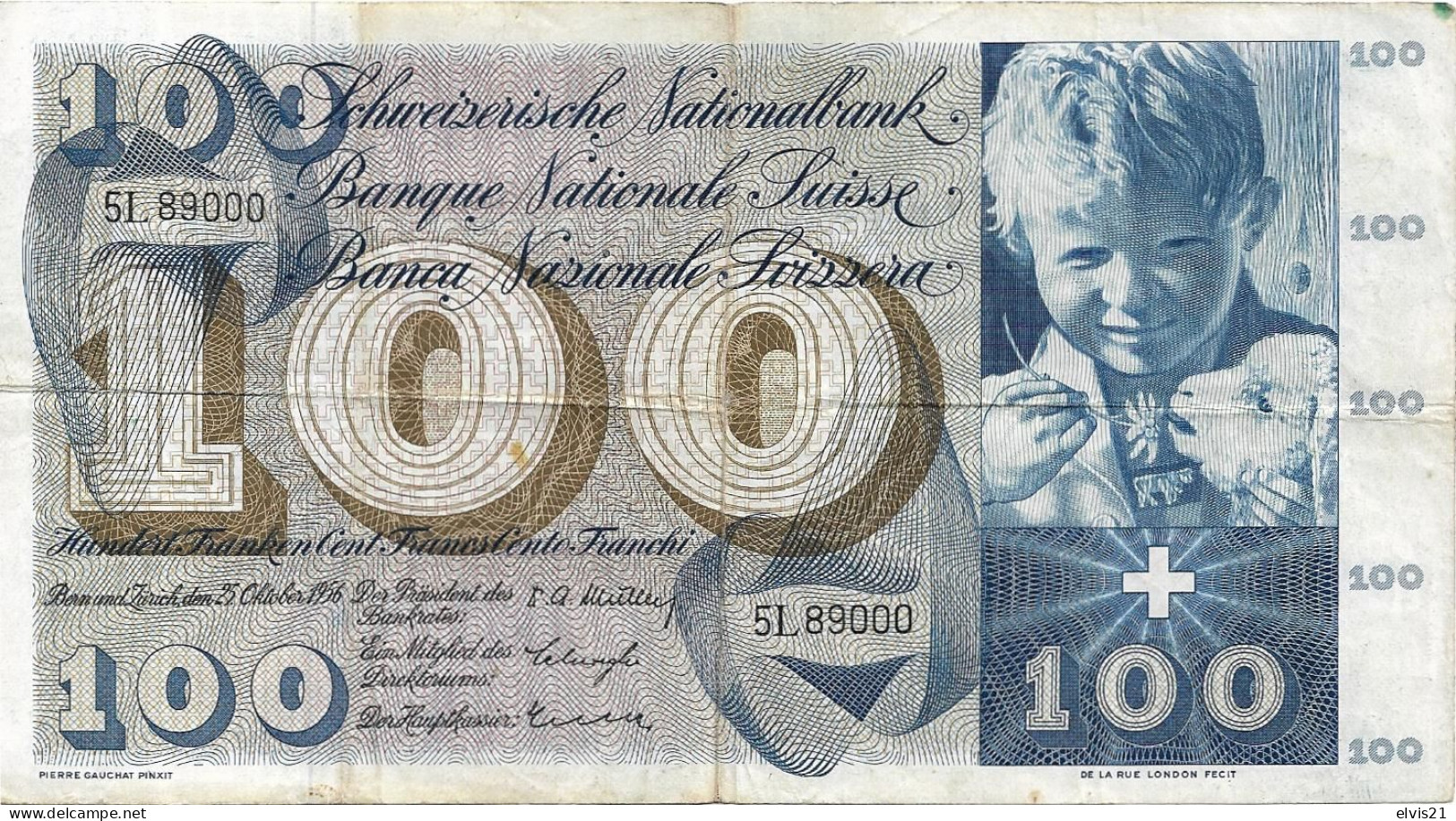 Billet 100 Francs Suisse 1956 - Switzerland