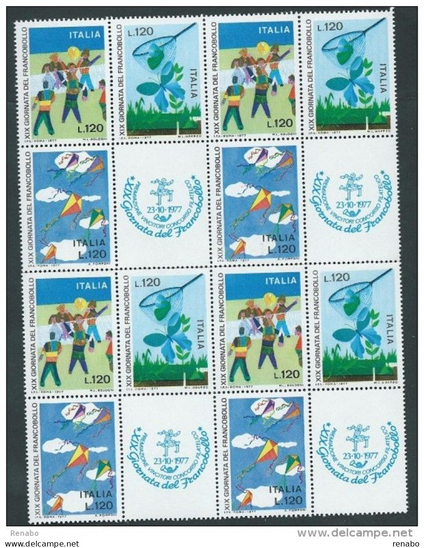 Italia 1977; Giornata Del Francobollo; Quartina Della Serie Completa Con Appendice. - 1971-80: Mint/hinged