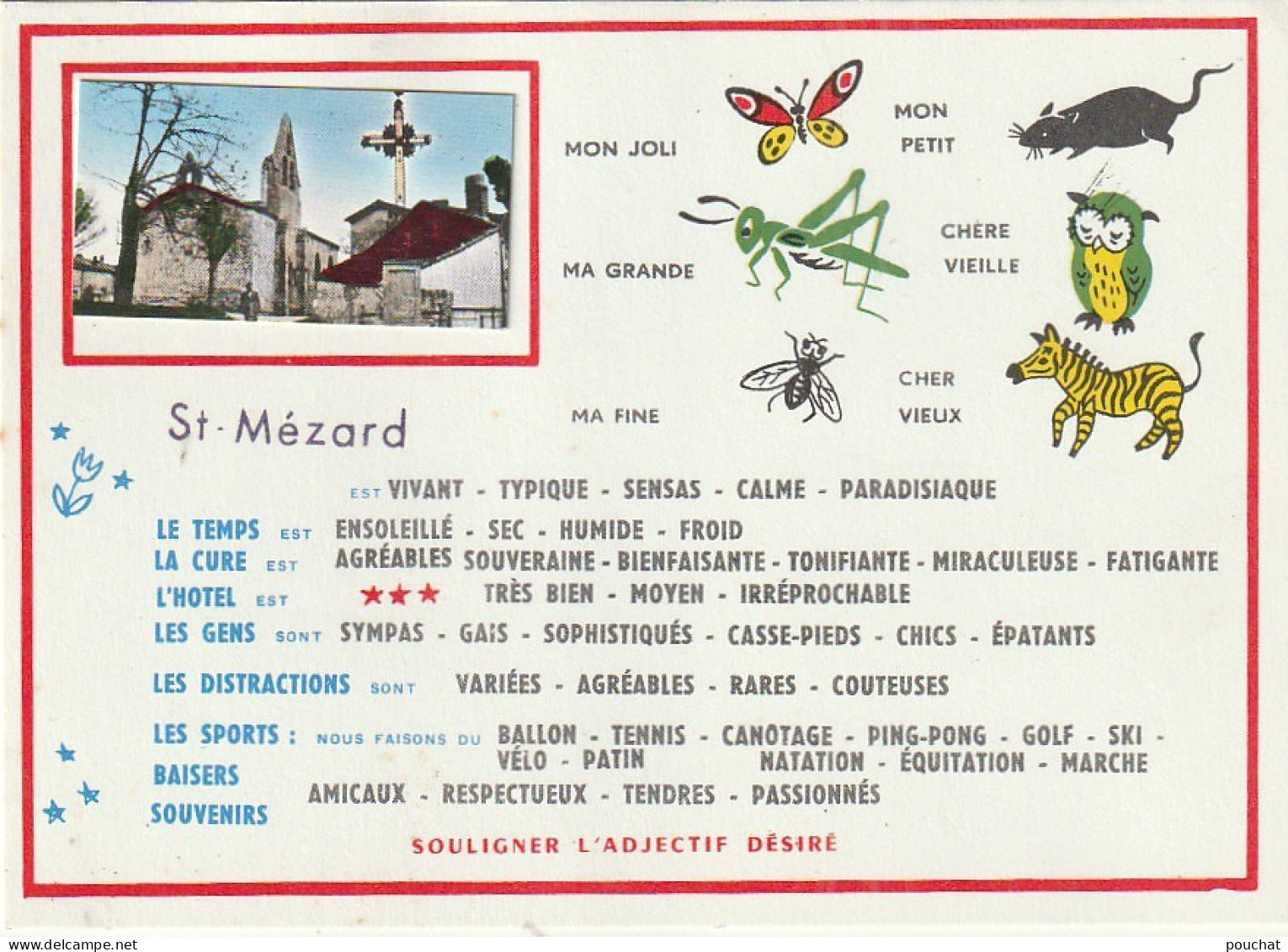 ALnw -(32) ST MEZARD  - LISTE DES QUALIFICATIFS - AJOUT VUE DE L'EGLISE - ILLUSTRATEUR - Sonstige & Ohne Zuordnung