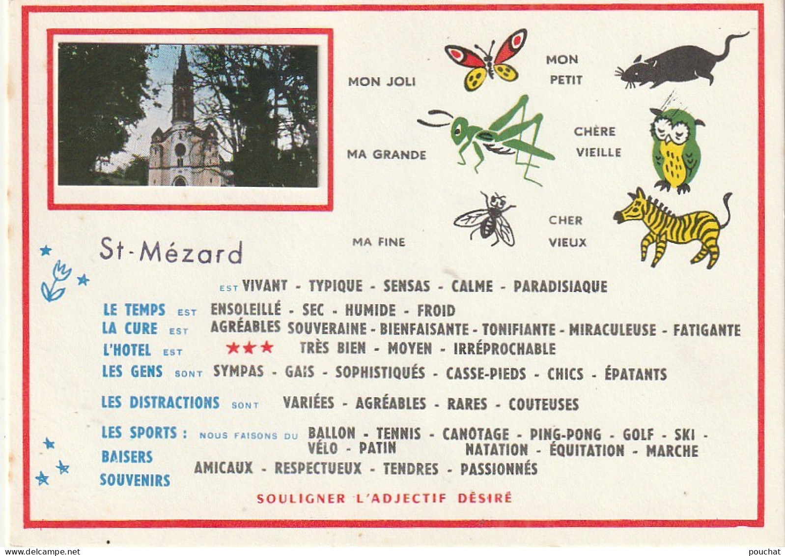 ALnw -(32) ST MEZARD  - LISTE DES QUALIFICATIFS - AJOUT VUE DU CLOCHER DE L'EGLISE - ILLUSTRATEUR - Sonstige & Ohne Zuordnung