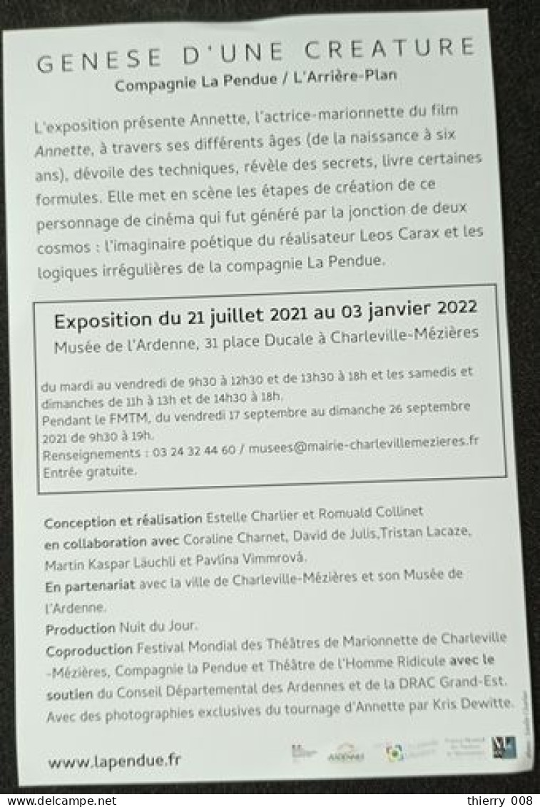 127 Flyer Exposition Annette Génèse D'une Créature Au Musée De L'Ardenne Charleville-Mézières Ardennes 08 Léos Carax - Werbetrailer