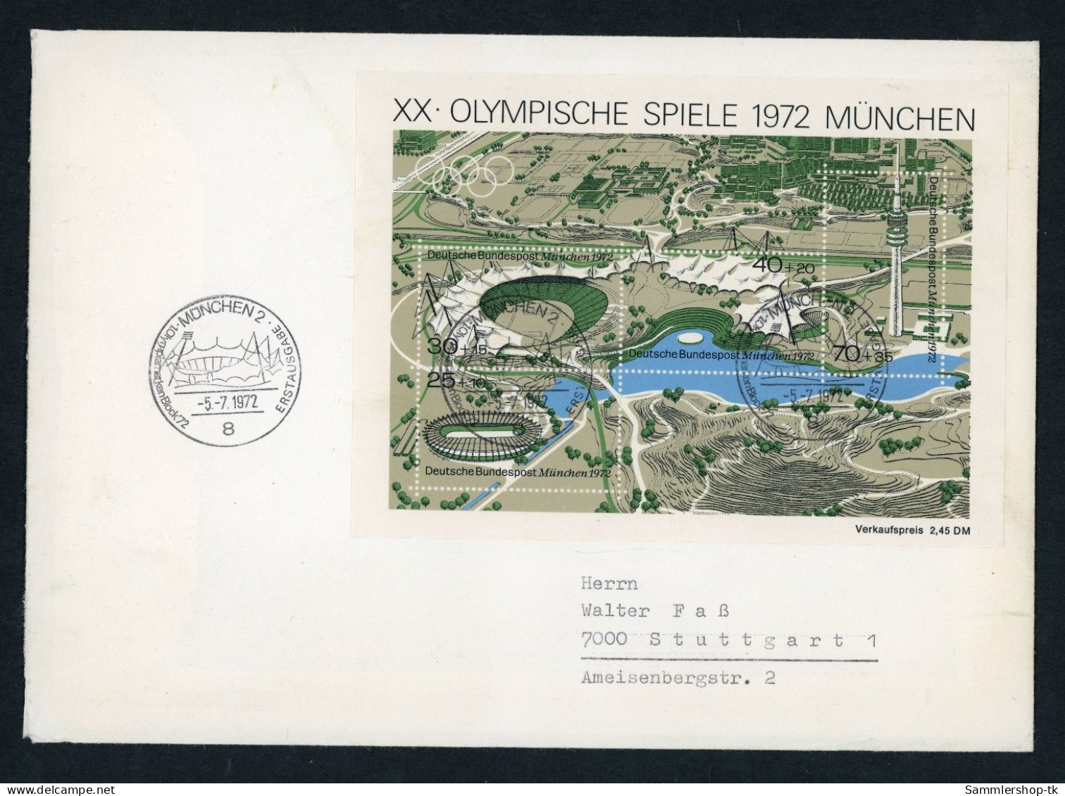 Bund Block 7 FDC Ersttagsbrief Olympiade München 1972 - Sonstige & Ohne Zuordnung