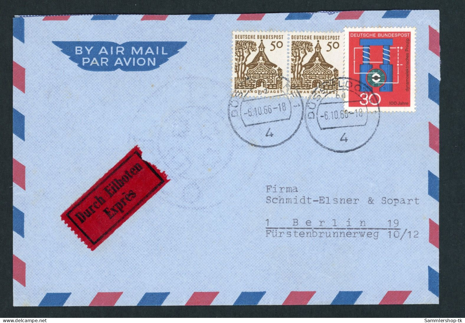 Bund Michel Nummer 458 Waag. Paar Eilboten Mischfrankatur 1966 Düsseldorf - Autres & Non Classés