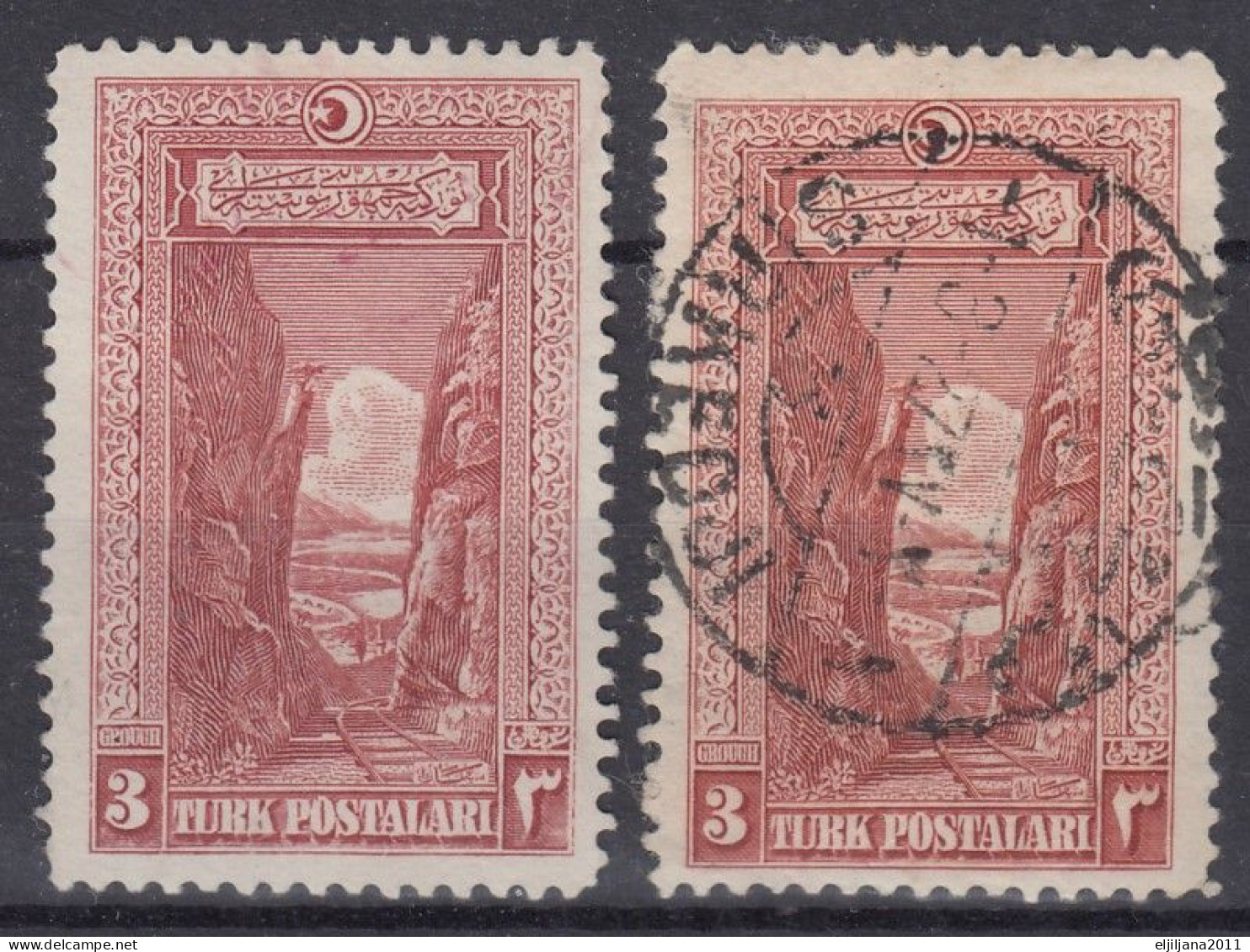 Turkey / Türkei 1926 ⁕ Sakarya Canyon (Sakarya-Schlucht)  3 Ghr. Mi.848 ⁕ 2v Used & Unused - No Gum / See Scan - Used Stamps
