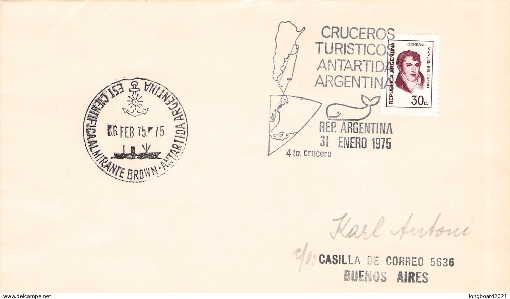 ARGENTINA - CRUCEIROS TURISTICOS ANTARTIDA ARGENTINA 1975 / 7028 - Brieven En Documenten