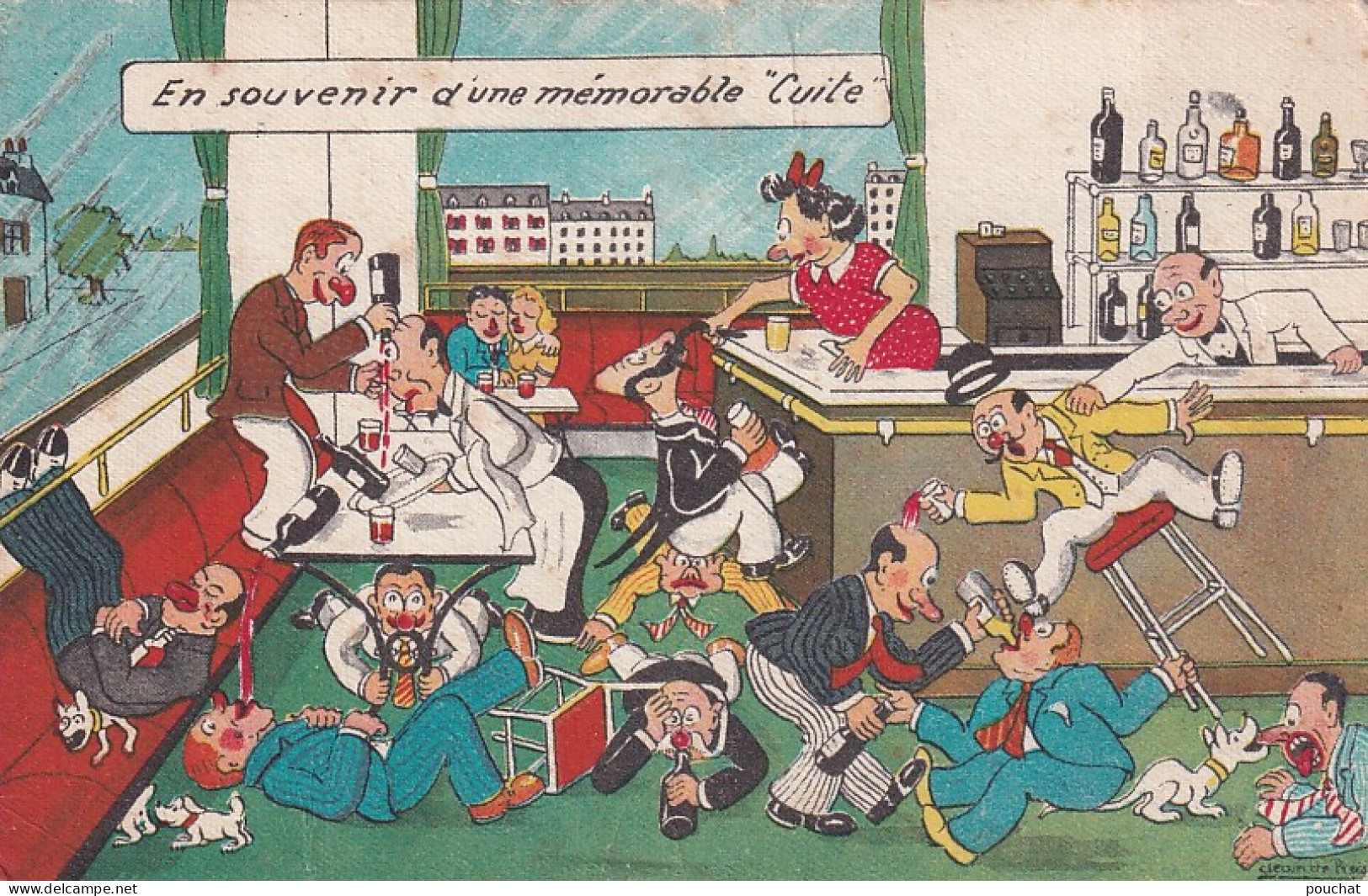 ALnw - EN SOUVENIR D'UNE MEMORABLE CUITE - BAGARRE CONSOMMATEURS AVINES - BAR - ILLUSTRATEUR J. DE PREISSAC - Autres & Non Classés