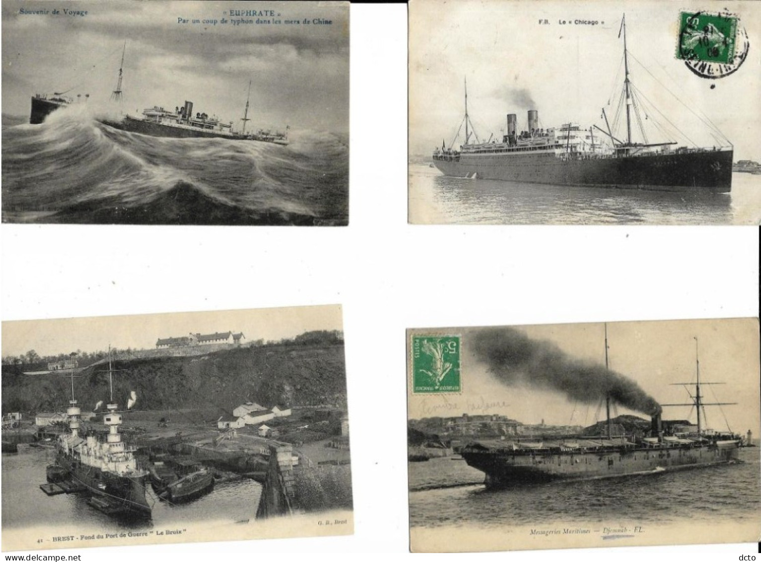 5 Cpa Bateaux Djemnab Messageries Maritimes, Chicago, Le Bruix Brest, Euphrate Par Typhon Chine, Gouv Gal Gueydon (bas G - Guerre