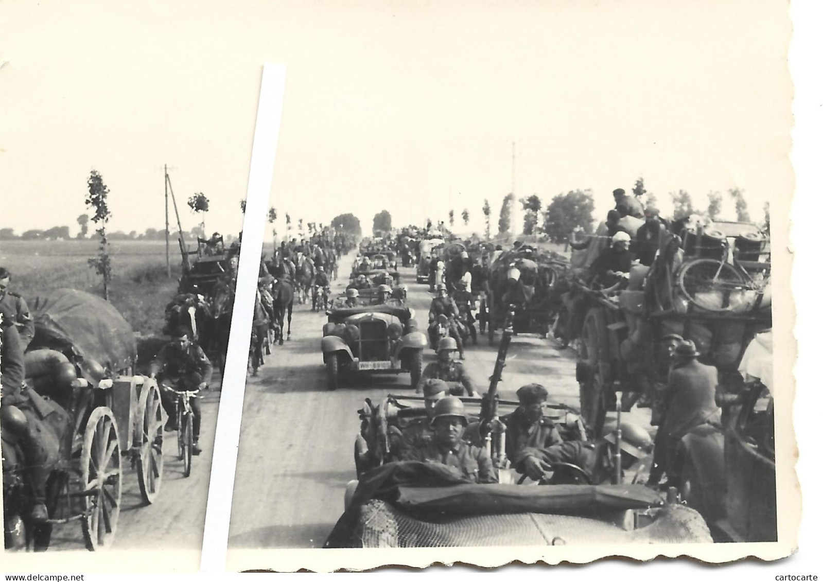 MIL 506 0424 WW2 WK2  CAMPAGNE DE FRANCE  SOLDATS  ALLEMANDS CROISENT REFUGIES 1940 - Guerre, Militaire