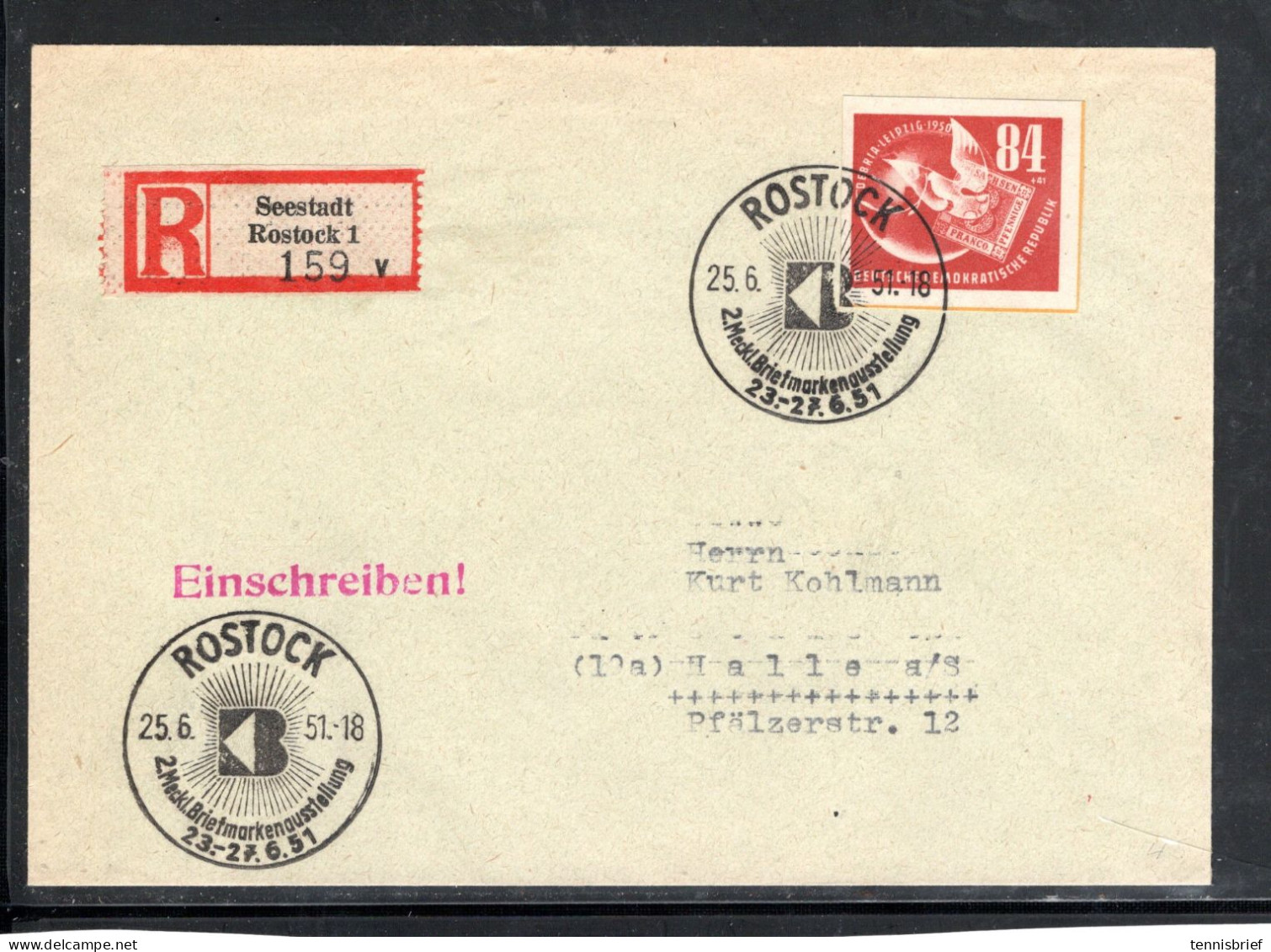 1951, 84 Pfg. Aus Debria-Block  ,portoger. EF , Mi. 110,- Bedarf , Klar " ROSTOCK-25.6.51 "  Sehr Gute Erhaltung    #188 - Lettres & Documents