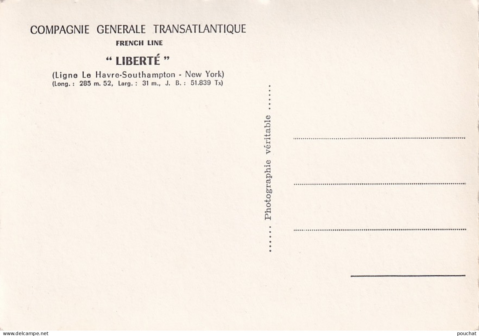 BE Nw3- FRENCH LINE " LIBERTE " - COMPAGNIE GENERALE TRANSATLANTIQUE - Paquebote